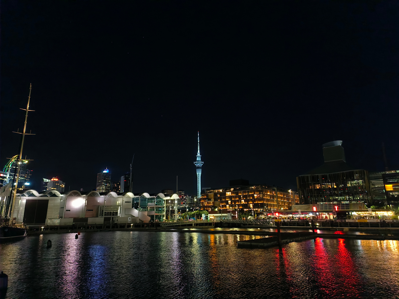 Auckland Sky Tower, seen from the Viaduct Harbor